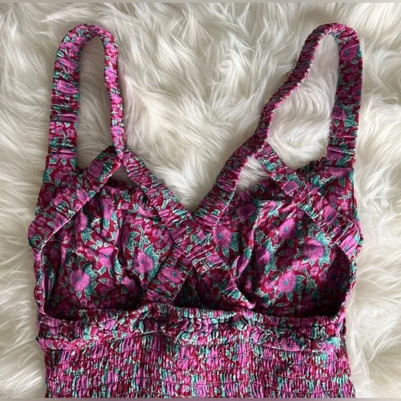 Free People Intimately Juniper Floral Mini Dress Smocked Bodycon Pink Sz Small - Picture 13 of 14
